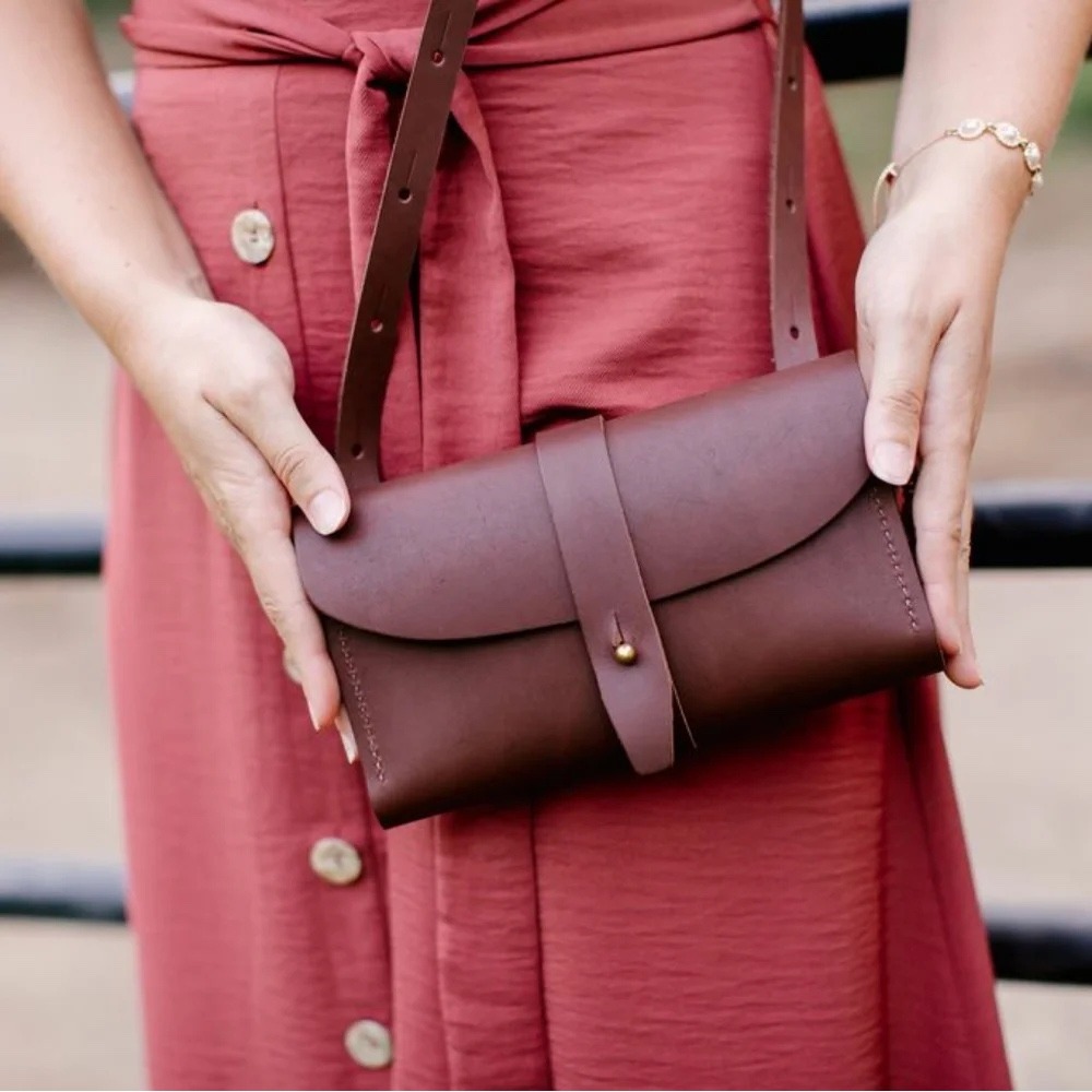 Urban Southern Brown Leather Crossbody Belt Bag Envelope Clutch Handcrafted